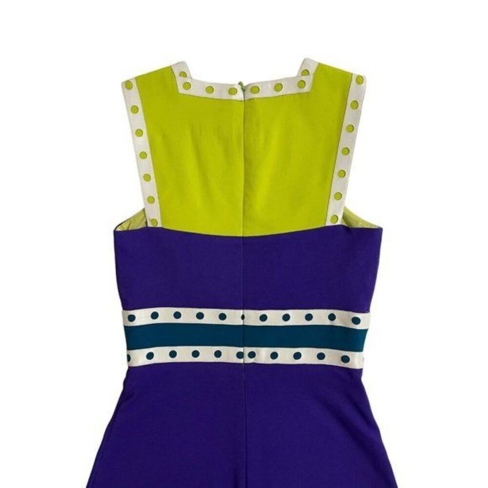 M Missoni Mini Skater Dress Neon Yellow Purple Leather Trim 36 IT 2 US NWT - Picture 7 of 12